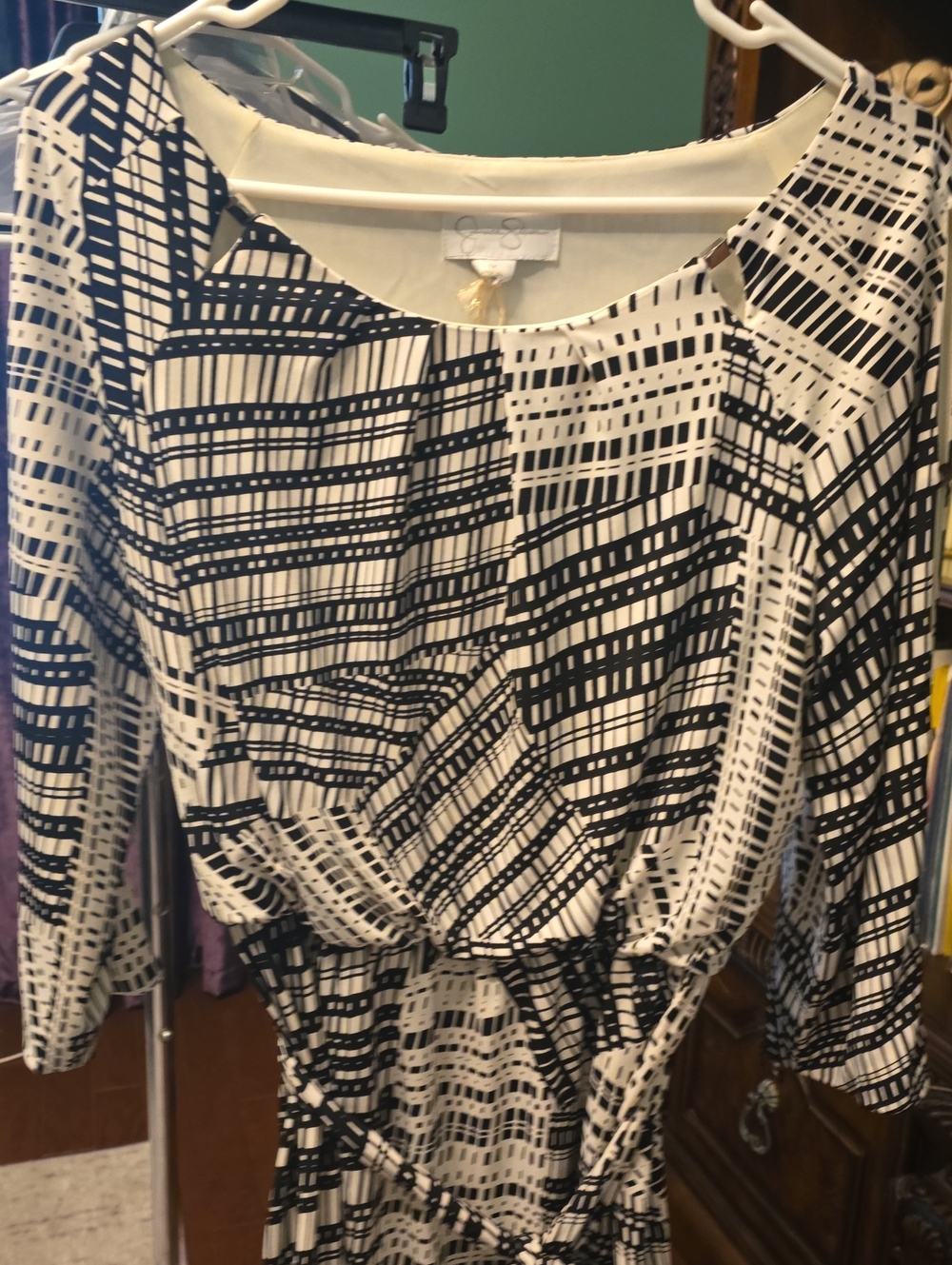 Jessica Simpson Black and White Geometric Print Dress